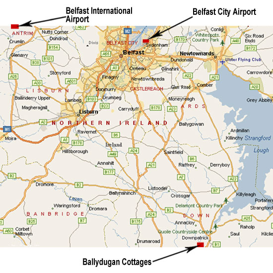 Closer view of Northern Ireland map